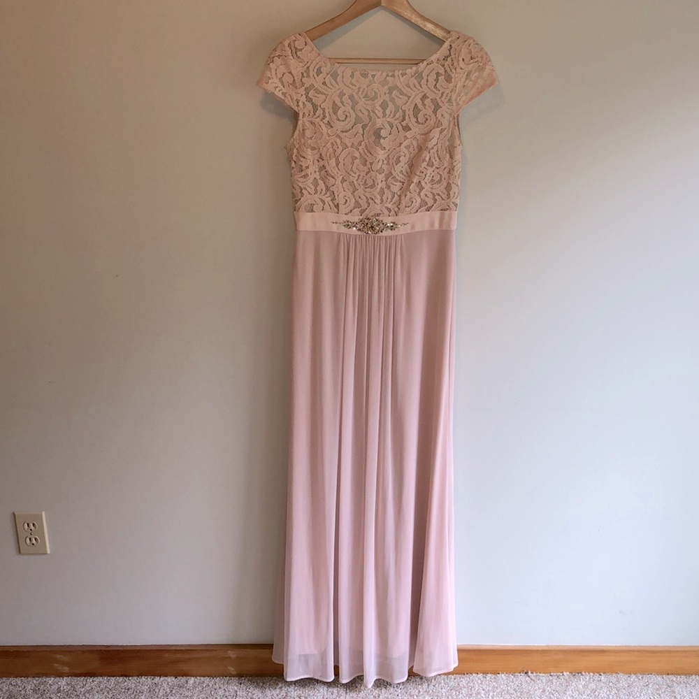 Adrianna Papell blush pink cap sleeve, long dress